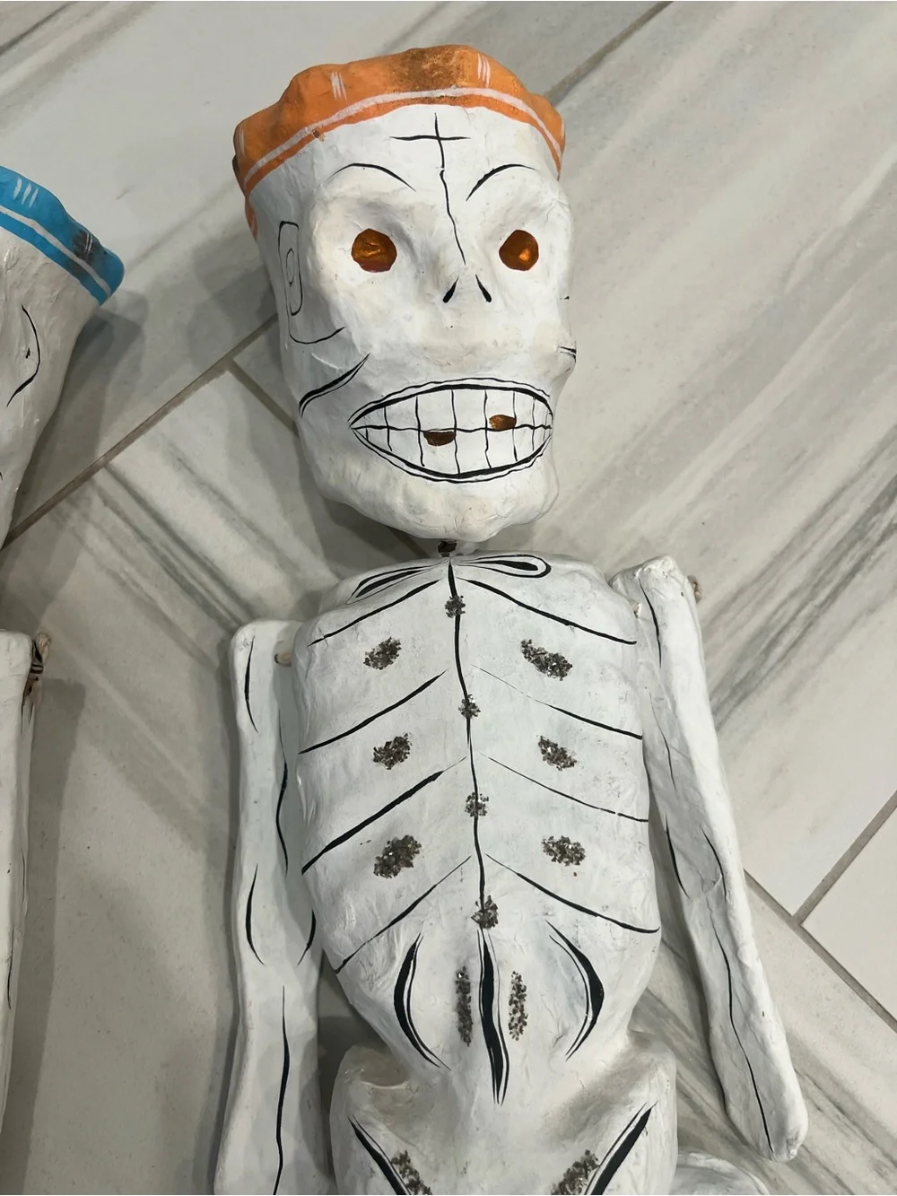 2 Vintage Handmade Mexican Folk Art Paper Mache Skeleton